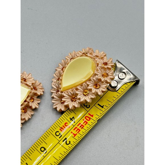 Featherlight Clip On Earrings Drop Shaped Flowers Peach Lightweight Celluloid - Picture 7 of 7